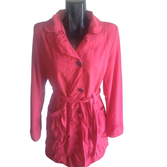 Nuage Red Mid-Length Belted Trench Coat L - Picture 1 of 7